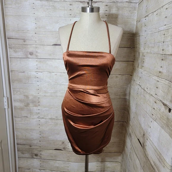 knee length dresses for ladies Life of The Party One Shoulder Mini Dress Copper Gold / L main image 0